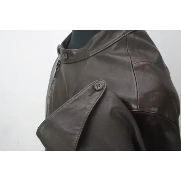 John Varvatos Lambskin Leather Brown Zip Front Jacket Sz 40 Brand Brand NEW